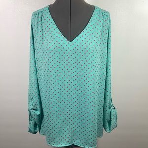 Alice Blue Top/Blouse Women Size Large Icy Blue Long Tab Sleeves